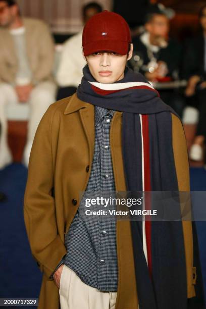 Model walks the runway during the Tommy Hilfiger Ready to Wear Fall/Winter 2024-2024 fashion show as part of the New York Fashion Week on February 9,...