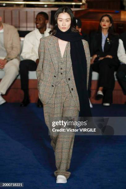 Model walks the runway during the Tommy Hilfiger Ready to Wear Fall/Winter 2024-2024 fashion show as part of the New York Fashion Week on February 9,...