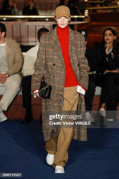Model walks the runway during the Tommy Hilfiger Ready to Wear Fall/Winter 2024-2024 fashion show as part of the New York Fashion Week on February 9,...