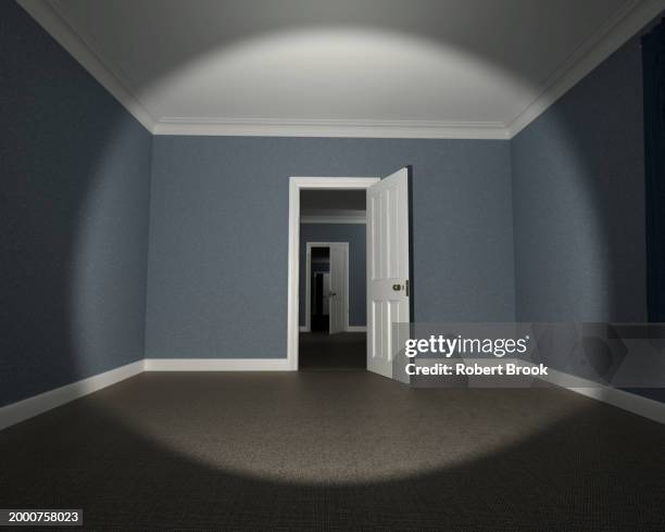 torchlight and three open doors - oculto y sobrenatural fotografías e imágenes de stock