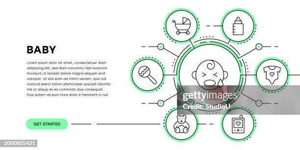 baby web banner with infographic - baby crying icon stock illustrations