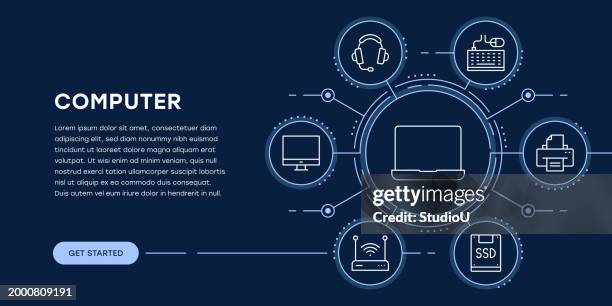 computer web banner with infographic - memory card stock illustrations