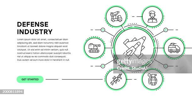 defense industry web banner with infographic - military base icon stock illustrations