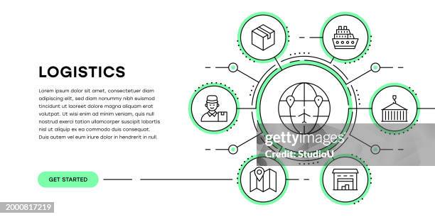 logistics web banner with infographic - delivery van studio stock illustrations