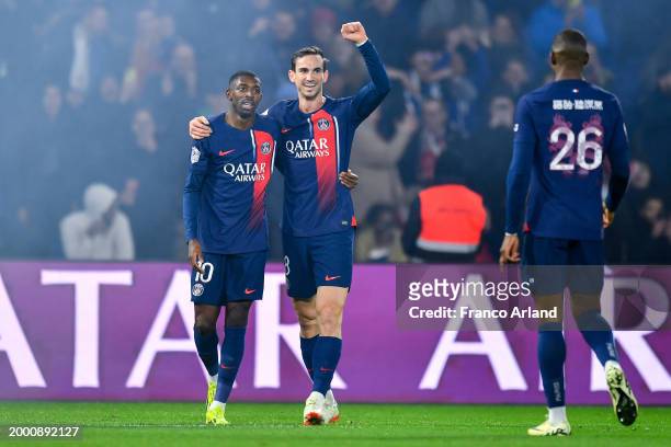 Fabian Ruiz of PSG celebrates after scoring his team's second goal during the Ligue 1 Uber Eats match between Paris Saint-Germain and Lille OSC at...