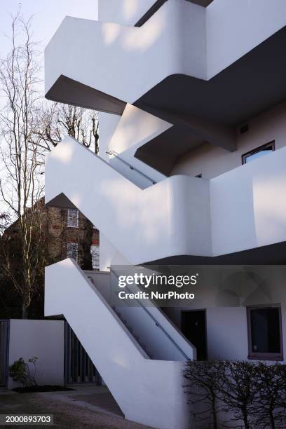 General view of the Isokon Flats, a block of apartments that is part of an experiment in minimalist living, is being shown in London, United Kingdom,...