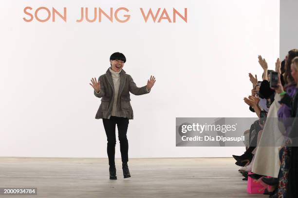 Designer Son Jung Wan walks the runway at the Son Jung Wan fashion show during New York Fashion Week The Shows at Starrett-Lehigh Building on...