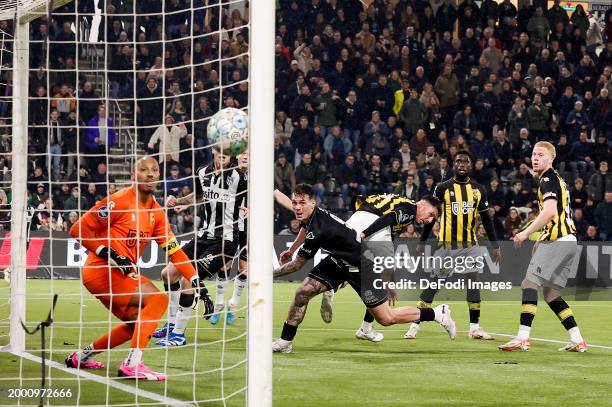 Jizz Hornkamp of Heracles Almelo scores the 2-2 during the Dutch Eredivisie match between Heracles Almelo and Vitesse at Erve Asito on February 10,...