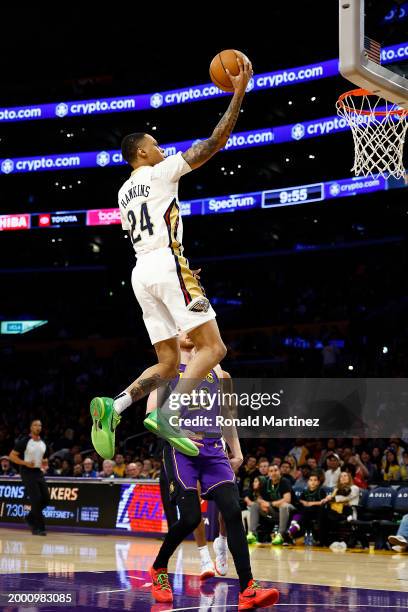 Jordan Hawkins of the New Orleans Pelicans in the second half at Crypto.com Arena on February 09, 2024 in Los Angeles, California. NOTE TO USER: User...