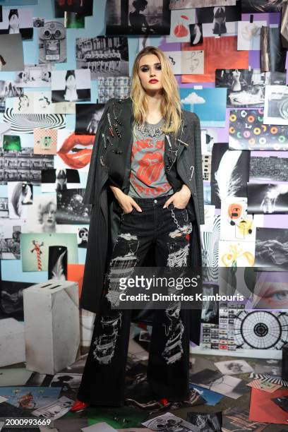 Model poses during the alice + olivia by Stacey Bendet Fall 2024 Presentation on February 10, 2024 in New York City.