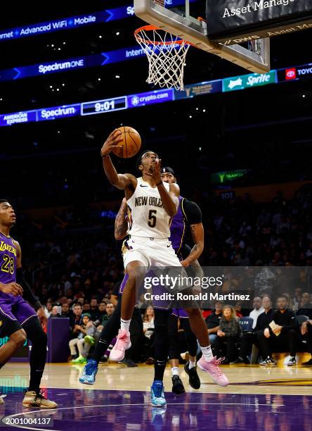 Herbert Jones of the New Orleans Pelicans in the second half at Crypto.com Arena on February 09, 2024 in Los Angeles, California. NOTE TO USER: User...