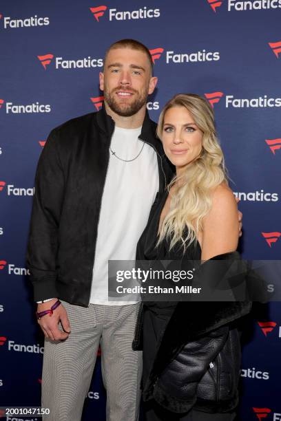 Zach Ertz and Julie Ertz attends the Michael Rubin's Fanatics Super Bowl Party at the Marquee Nightclub at The Cosmopolitan of Las Vegas on February...
