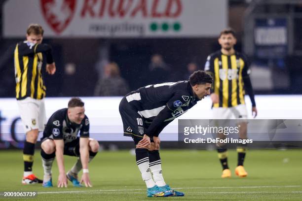 Anas Ouahim of Heracles Almelo looks on during the Dutch Eredivisie match between Heracles Almelo and Vitesse at Erve Asito on February 10, 2024 in...