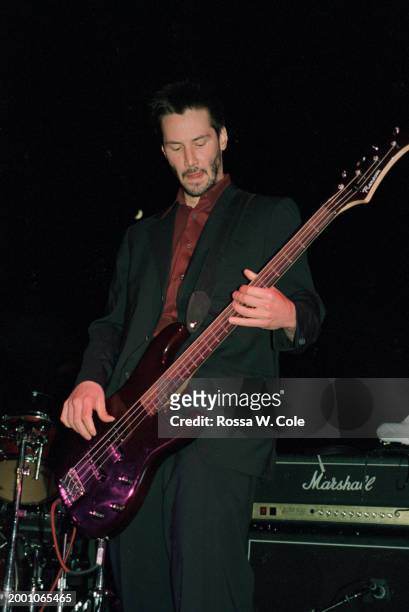 Keanu Reeves Performing on stage with his band "DogStar" at a Fashion event in NYC, 1998