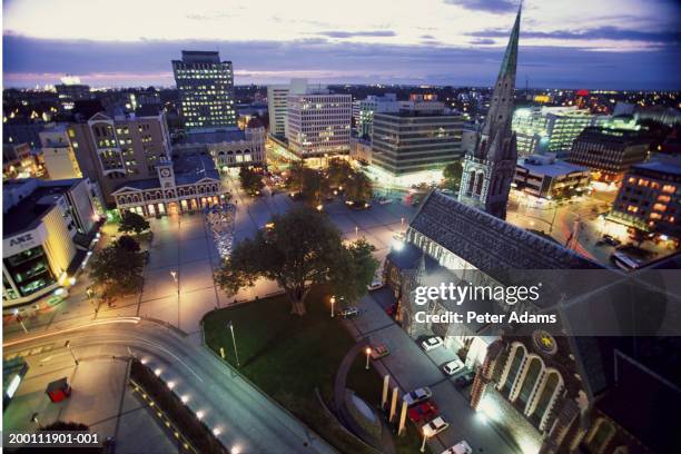 new zealand, christchurch, view over cathedral square (long exposure) - クライストチャーチ ストックフォトと画像