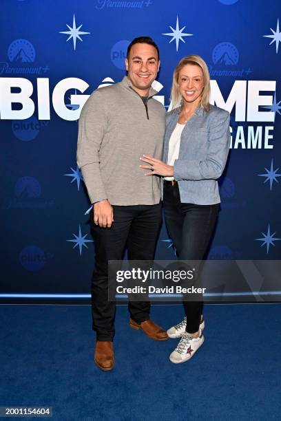 Giro Maccheroni and Paramount Streaming CFO Elizabeth Wright attend Paramount+ and Pluto TV's "The Big Game Pregame" event on February 10, 2024 in...