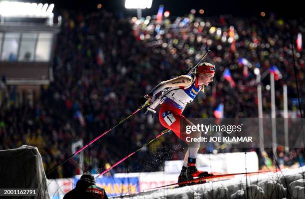 Switzerland's Amy Baserga competes during the women's 15 km individual event of the IBU Biathlon World Championships in Nove Mesto, Czech Republic on...