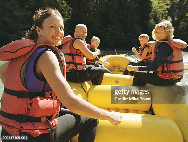 family river rafting, boys (8-10), portrait - rubber boat stock pictures, royalty-free photos & images