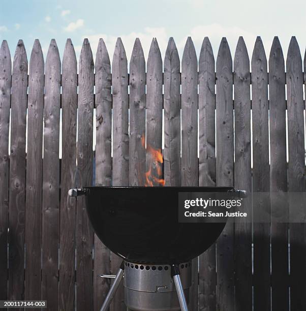 flame coming out of barbeque on roof deck - barbecue grill fotografías e imágenes de stock