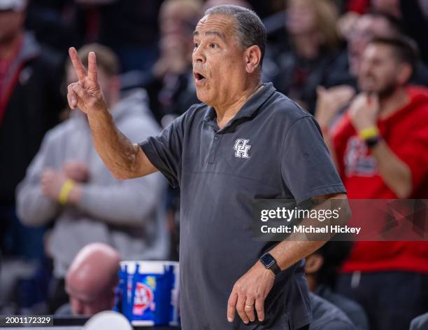 Head coach Kelvin Sampson of the Houston Cougars is seen during the game against the Cincinnati Bearcats at Fifth Third Arena on February 10, 2024 in...