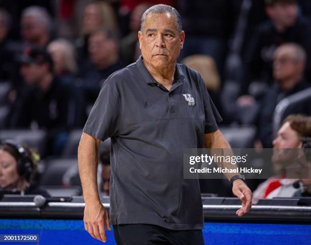 Head coach Kelvin Sampson of the Houston Cougars is seen during the game against the Cincinnati Bearcats at Fifth Third Arena on February 10, 2024 in...