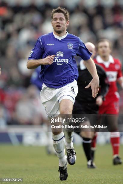 James Beattie of Everton running during the Premier League match between Middlesbrough and Everton at Riverside Stadium on January 16, 2005 in...