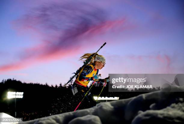 Norway's Ingrid Landmark Tandrevold competes during the women's 15 km individual event of the IBU Biathlon World Championships in Nove Mesto, Czech...