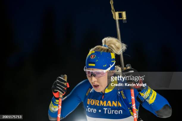 Yuliia Dzhima of Ukraine in action during the Women 15 km Individual at the IBU World Championships Biathlon Nove Mesto na Morave on February 13,...