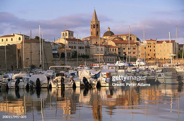 italy, sardinia, boats in harbour at alghero - alghero fotografías e imágenes de stock