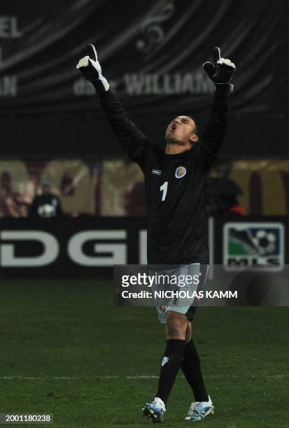 Costa Rica goalkeeper Keilor Navas celebrates after his team's second goal against the US during a 2010 World Cup qualifier at RFK Stadium in...
