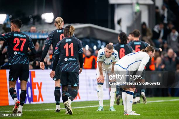 Denis Vavro of F.C. Copenhagen looks on during the UEFA Champions League 2023/24 round of 16 first leg match between F.C. Copenhagen and Manchester...