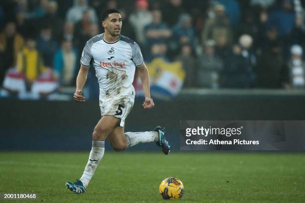 Ben Cabango of Swansea City in action during the Sky Bet Championship match between Swansea City and Leeds United at the Swansea.com Stadium on...
