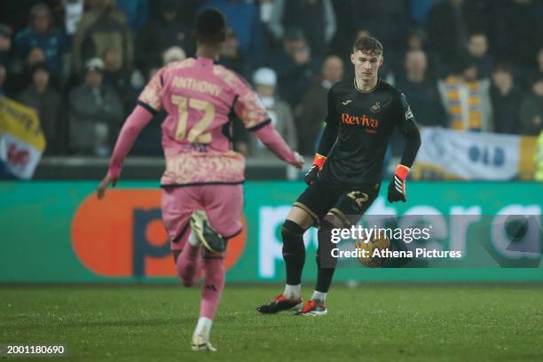 Carl Rushworth of Swansea City in action during the Sky Bet Championship match between Swansea City and Leeds United at the Swansea.com Stadium on...