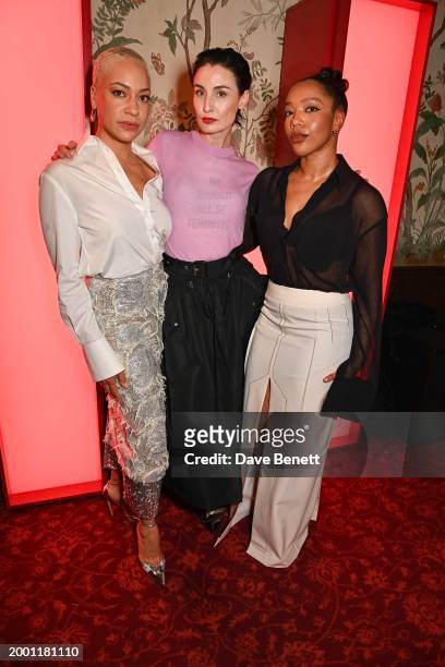 Cush Jumbo, Erin O'Connor and Naomi Ackie attend the launch of the new lip collection from Hourglass Cosmetics at Nikita on February 13, 2024 in...