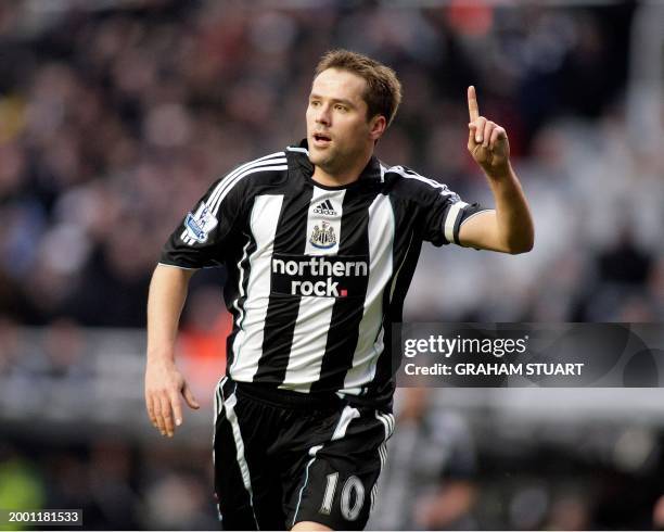 Michael Owen of Newcastle celebrates scoring the first goal during an FA Premier League football match between Newcastle United and West Ham United...