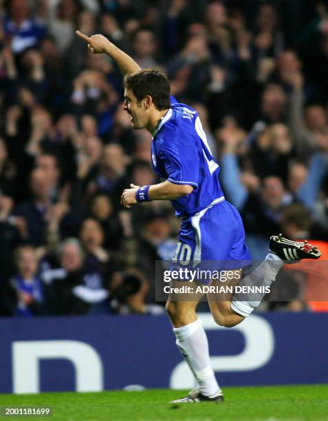 Chelsea's Joe Cole celebrates scoring against Bayern Munich during their first leg Champion's League quarter-final football match at Stamford Bridge...