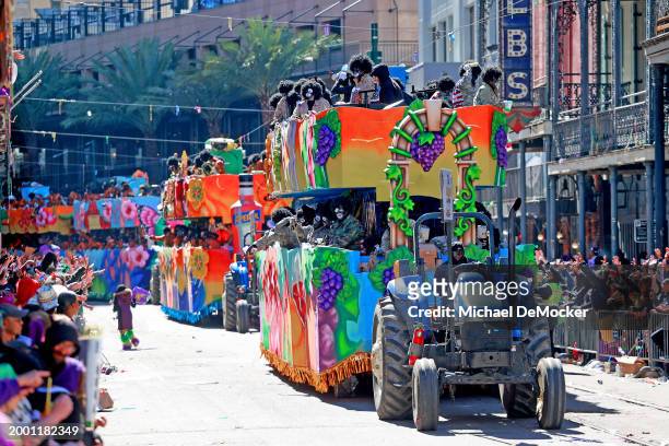 Over 1,100 riders of the Krewe of Zulu make their way down St. Charles Avenue on Mardi Gras Day with their 44-float parade entitled "Celebrations and...