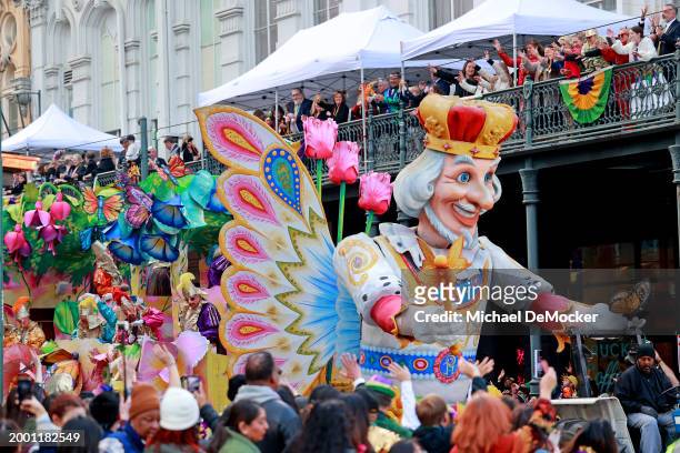 The signature Butterfly Float rolls down St. Charles Avenue on Mardi Gras Day as the 440 riders of Rex, King of Carnival, present their 29-float...