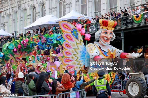 The signature Butterfly Float rolls down St. Charles Avenue on Mardi Gras Day as the 440 riders of Rex, King of Carnival, present their 29-float...
