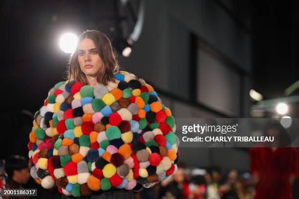 Model walks the runway during the Romeo Hunte runway show during New York Fashion Week in New York City on February 13, 2024.
