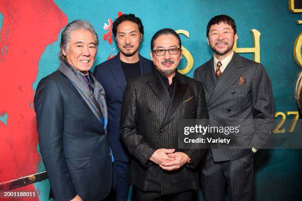 Tokuma Nishioka, Takehiro Hira, Hiroyuki Sanada and Tadanobu Asano at the premiere of "Shogun" held at the Academy Museum of Motion Pictures on...