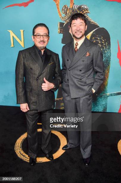 Hiroyuki Sanada and Tadanobu Asano at the premiere of "Shogun" held at the Academy Museum of Motion Pictures on February 13, 2024 in Los Angeles,...