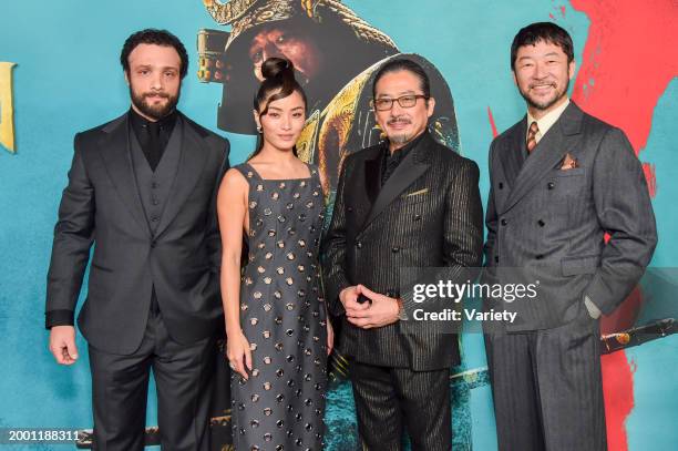 Cosmo Jarvis, Anna Sawai, Hiroyuki Sanada and Tadanobu Asano at the premiere of "Shogun" held at the Academy Museum of Motion Pictures on February...