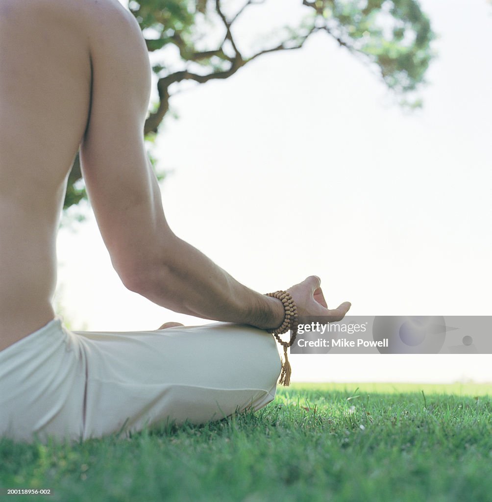 Man Sitting Doing Yoga Meditation Pose Rear View Outdoors High-Res ...