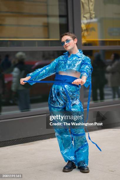 Nick Portello outside of Proenza Schouler during New York Fashion Week in Manhattan, New York on Saturday, February 10, 2024. He made this outfit...