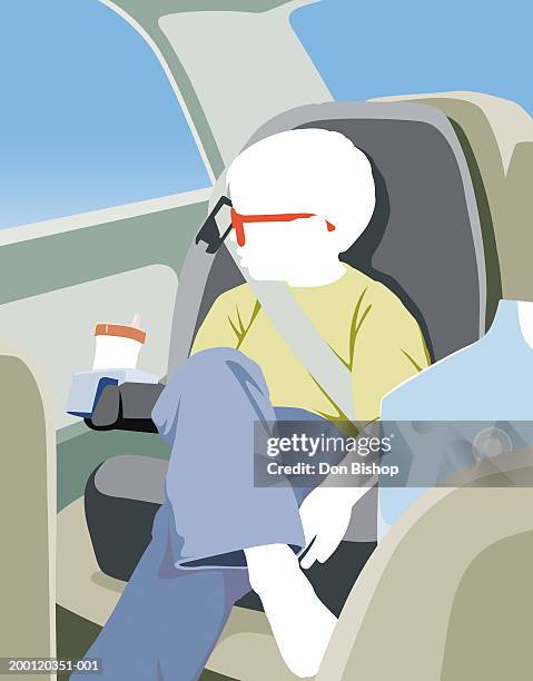 young boy (3-5) sitting in car seat, wearing sunglasses - back seat stock illustrations
