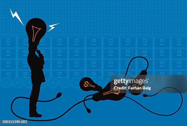Figure With Lightbulb Head By Lightbulbs With Filaments, Stockfoto