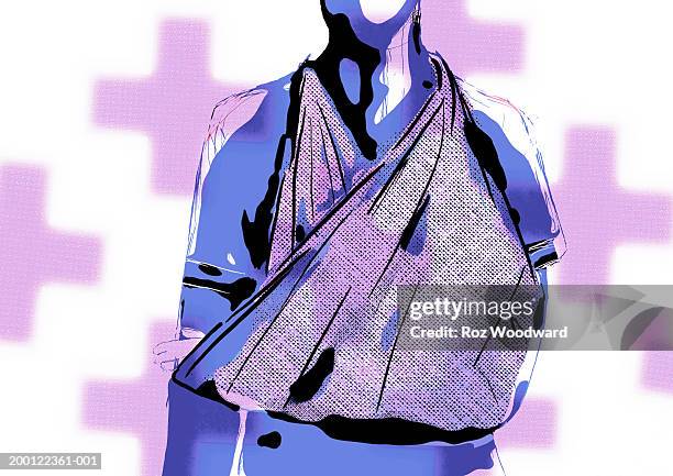 person with arm in sling, mid-section (digital) - arm sling stock illustrations