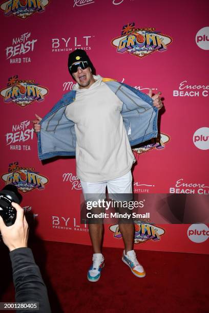 Rob Gronkowski arrives at Gronk Beach at the Encore Beach Club at Encore Las Vegas on February 10, 2024 in Las Vegas, Nevada.