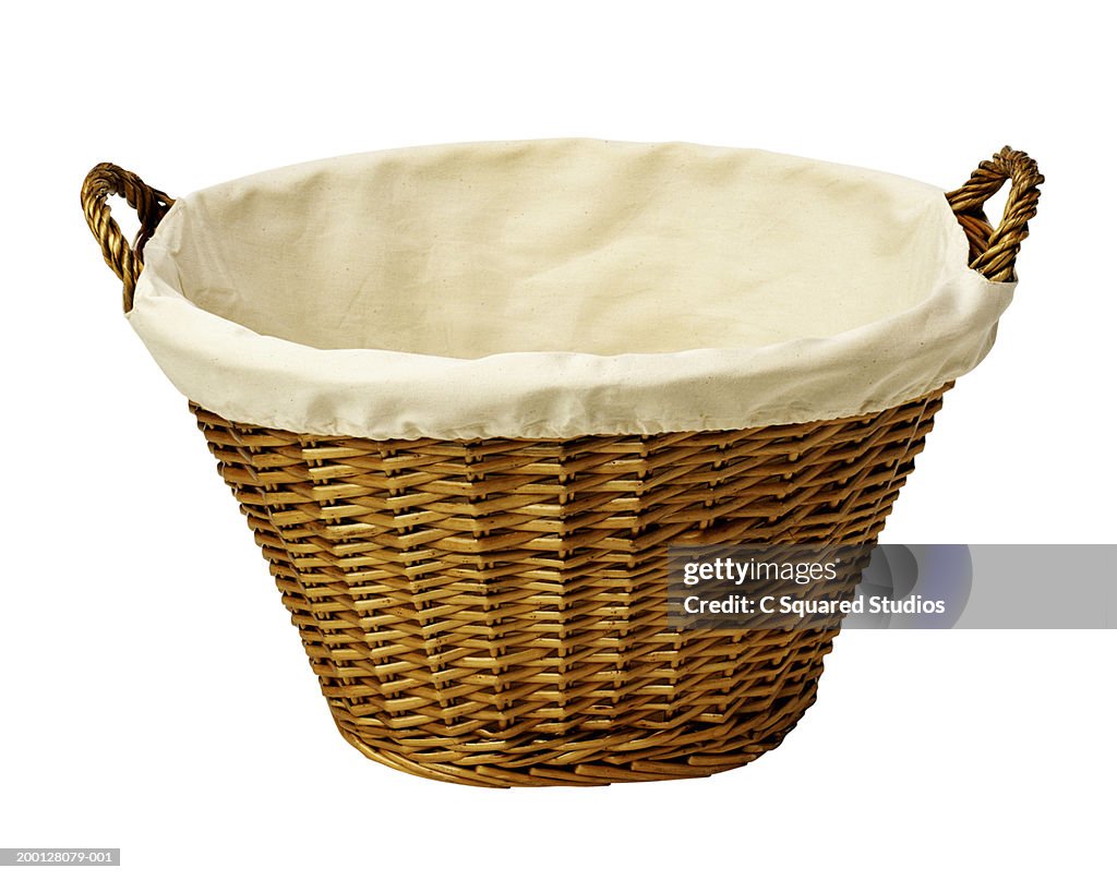 Empty wicker laundry basket